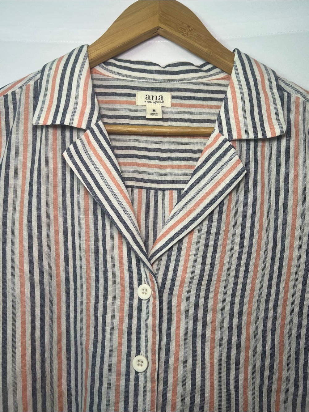 a.n.a Striped Camp Collar Button Down Shirt NWT M Cotton CoastalGrandmother - Picture 4 of 9